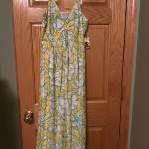 Sincerely Jules Yellow and Blue Floral Dress-Linen Blend
